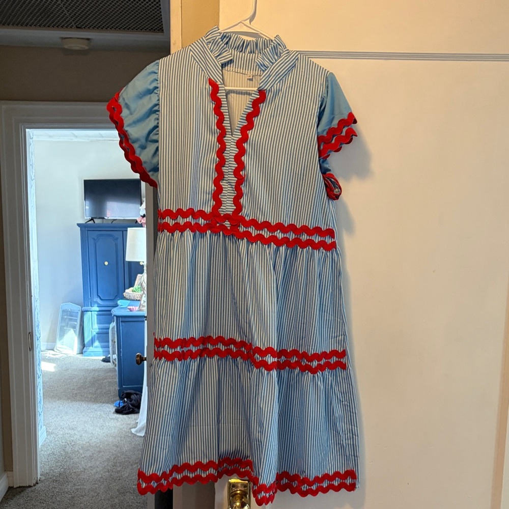 Blue and Red Striped Dress